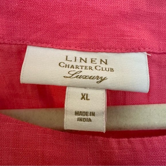 Charter Club Luxury Women's 100% Linen Flight Pattern Blouse in magenta XL - Picture 5 of 9